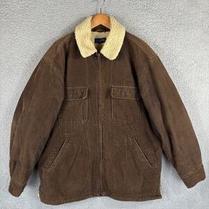 Vtg J Crew Chore Jacket Mens Medium Brown Corduroy‎ Sherpa Lined Barn Full Zip